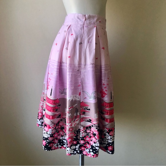 Retro Pin-Up Style A-Line Skirt in a Japanese Inspired Cherry Blossoms Print, S - Picture 6 of 10